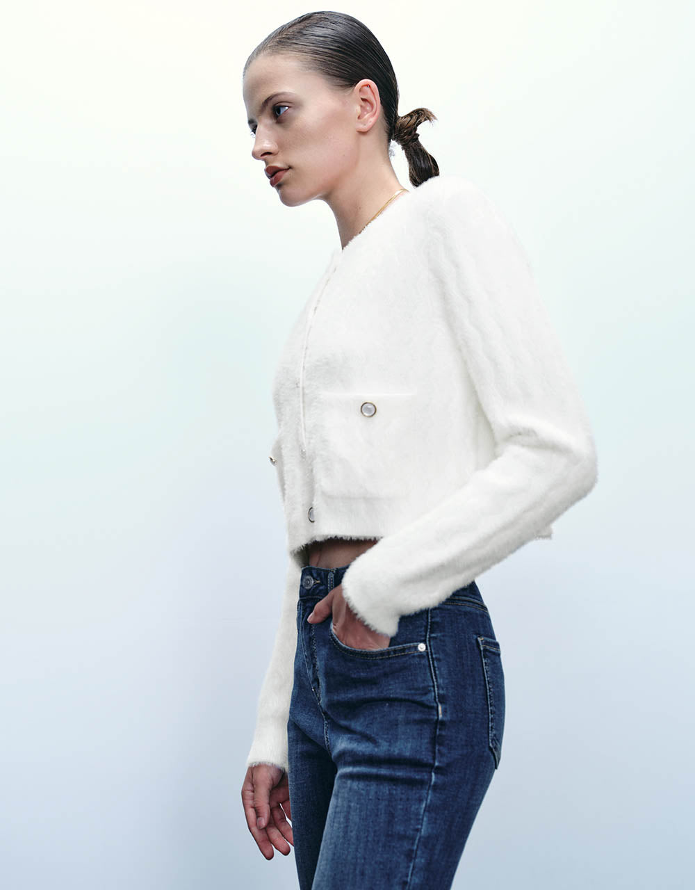 Button Up Crew Neck Knitted Cardigan