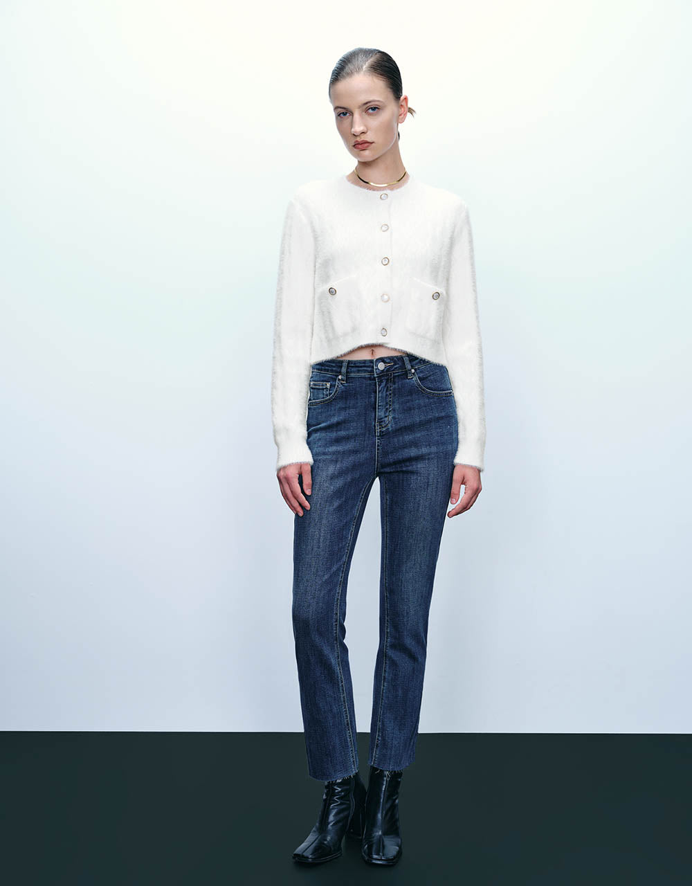 Button Up Crew Neck Knitted Cardigan