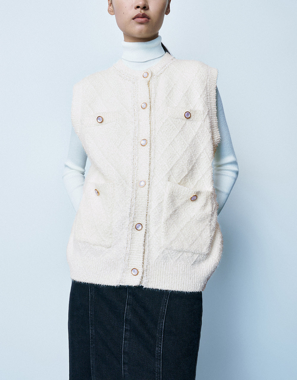 Tweed Crew Neck Knitted Vest
