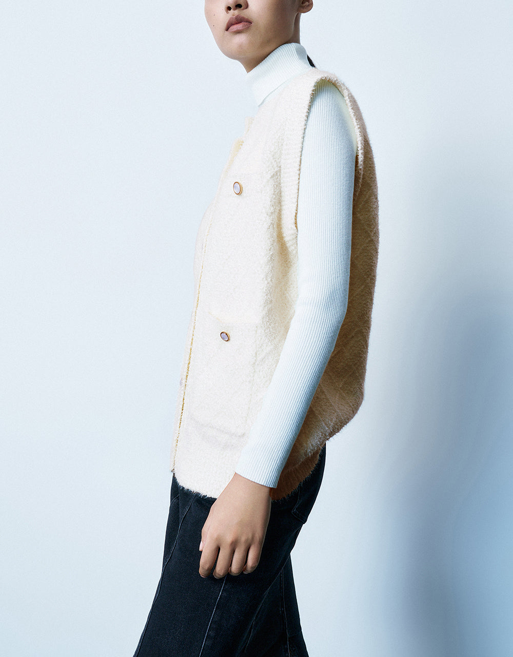 Tweed Crew Neck Knitted Vest