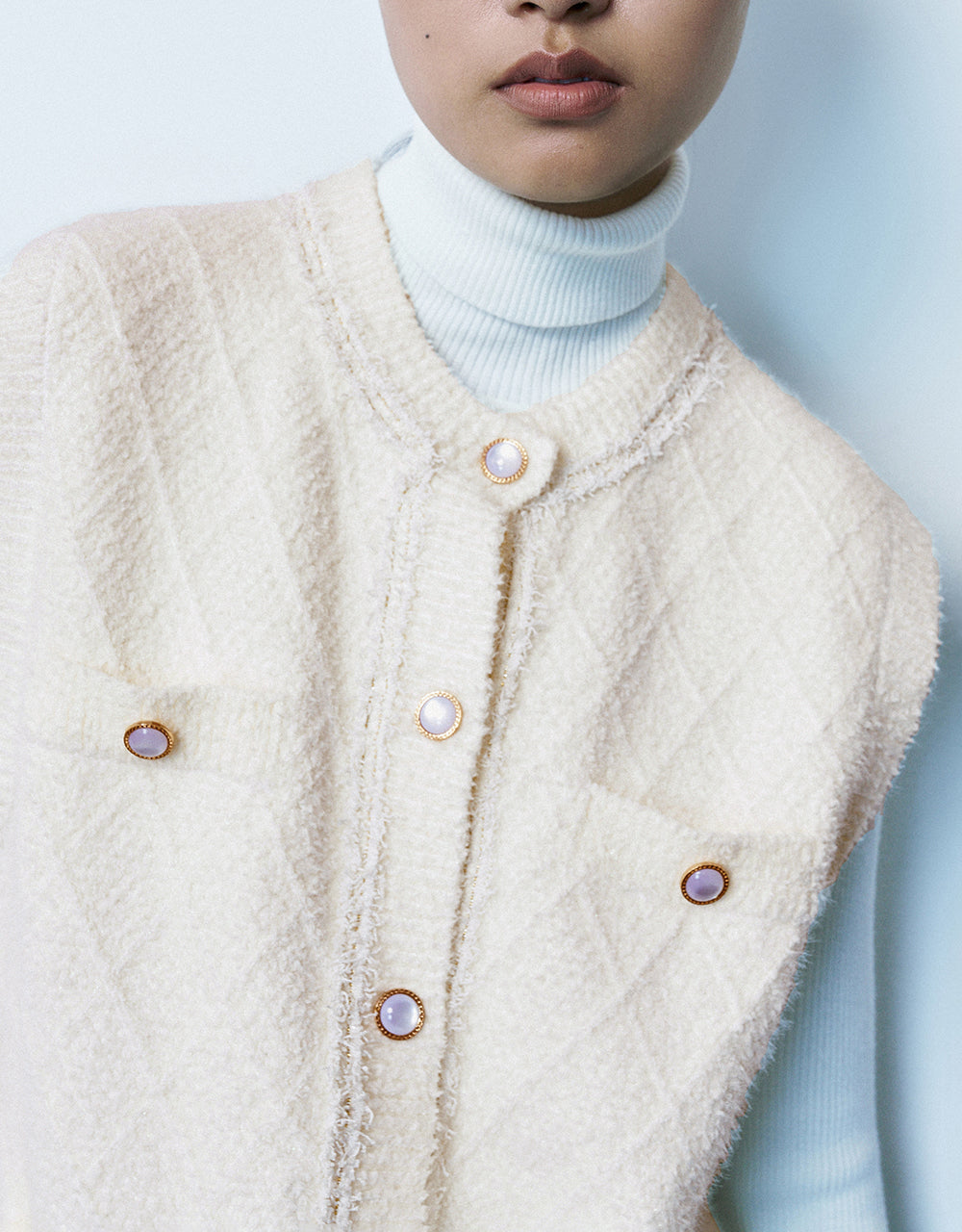 Tweed Crew Neck Knitted Vest