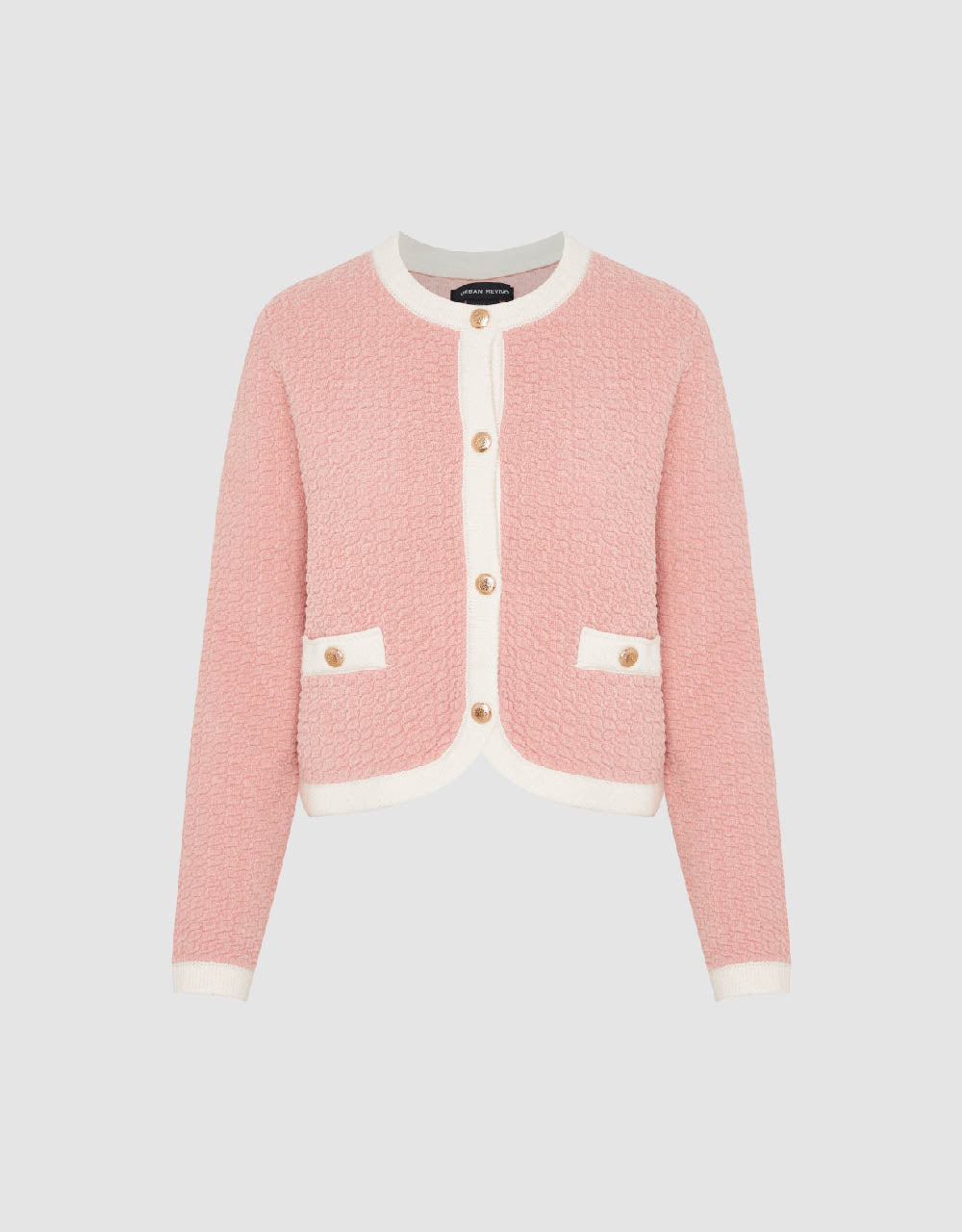 Textured Crew Neck Knitted Cardigan