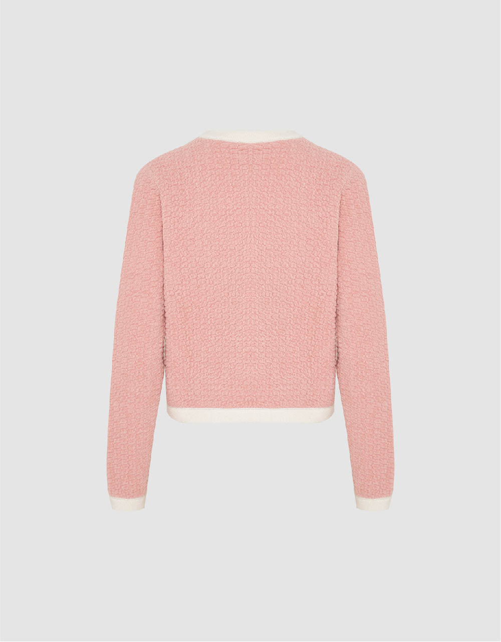 Textured Crew Neck Knitted Cardigan