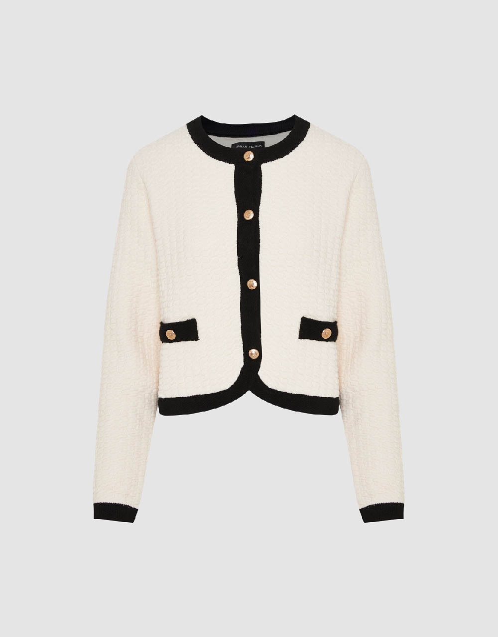 Textured Crew Neck Knitted Cardigan