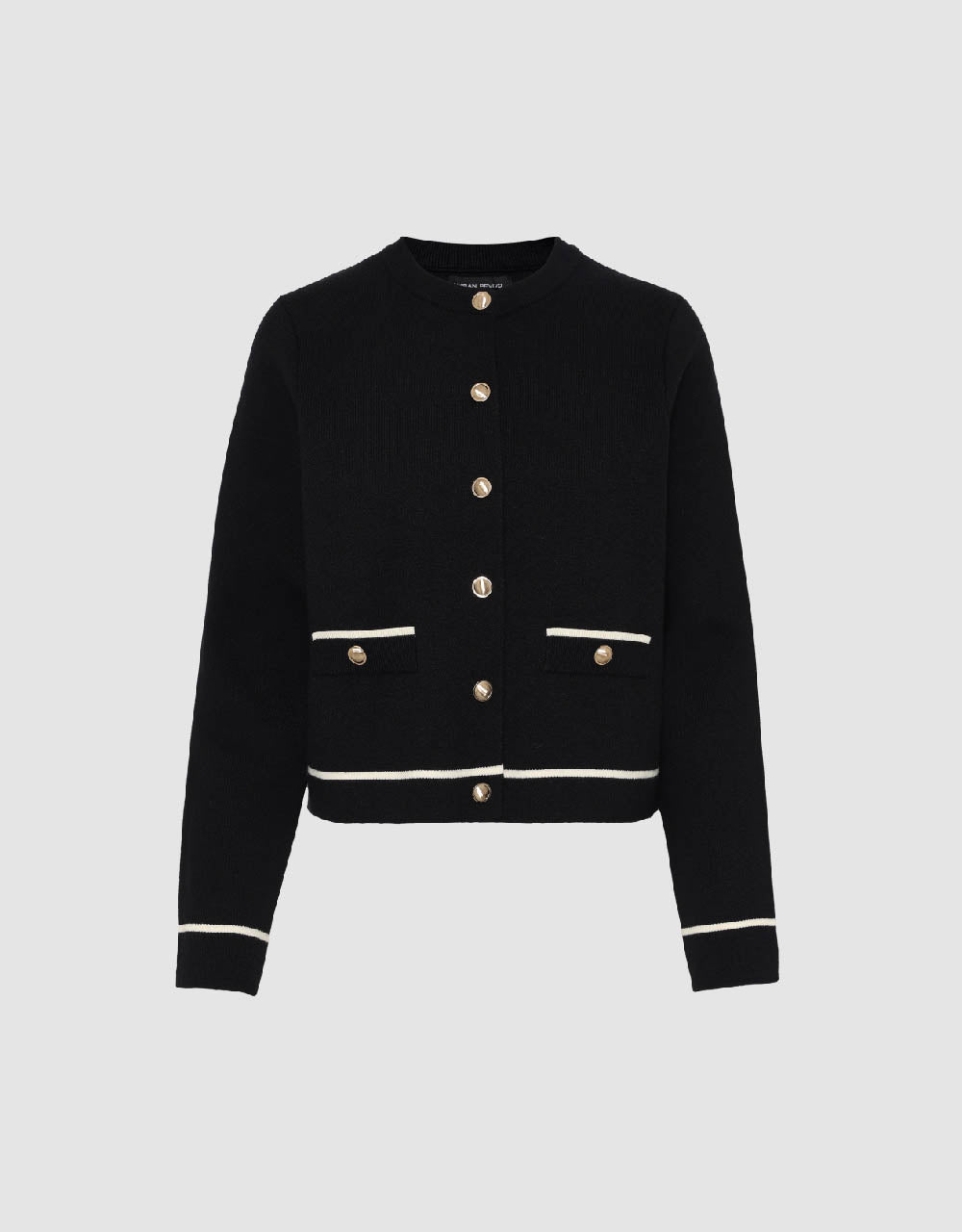 Crew Neck Knitted Cardigan With Fake Pockets
