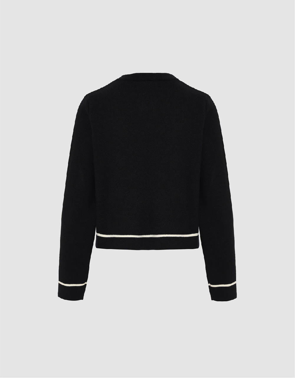 Crew Neck Knitted Cardigan With Fake Pockets