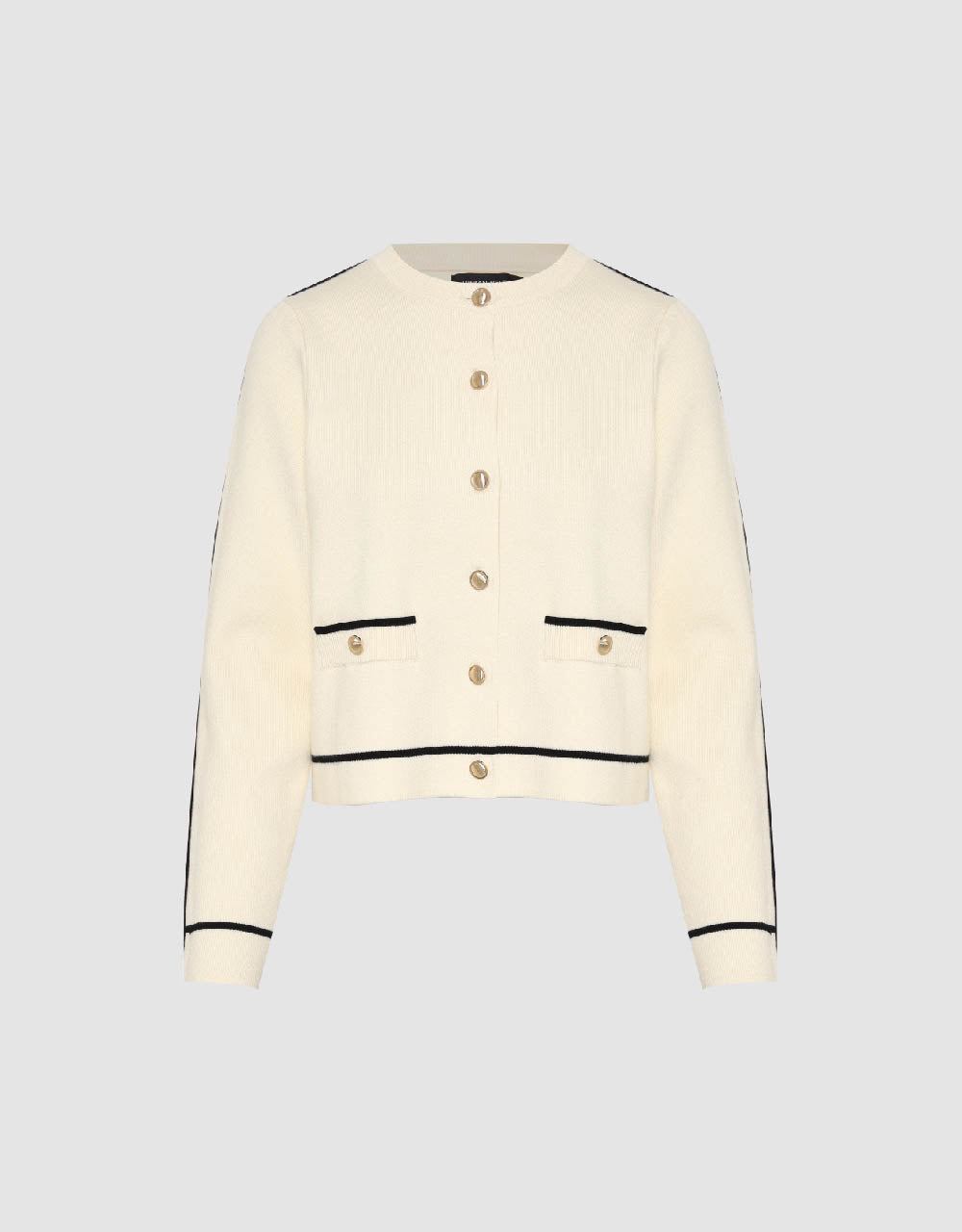 Crew Neck Knitted Cardigan With Fake Pockets