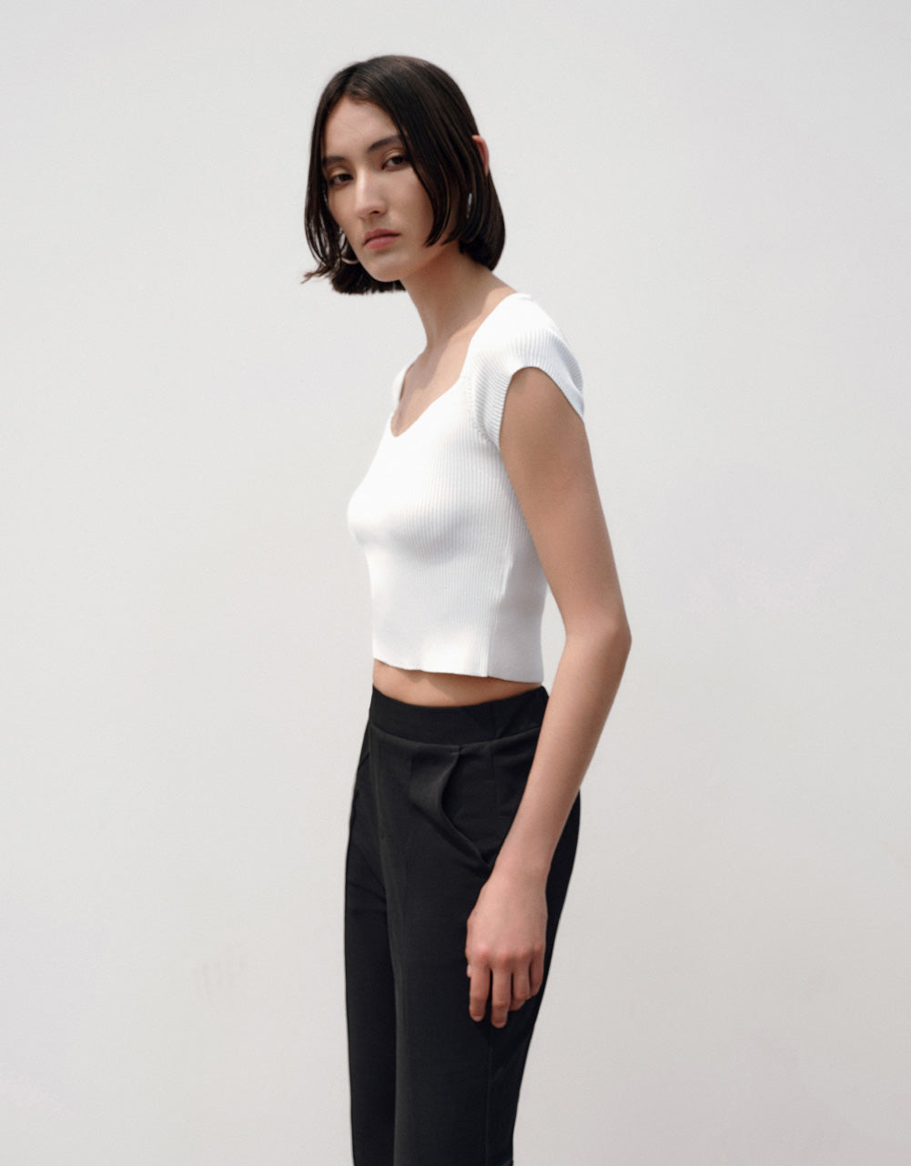 Square-cut Collar Knitted T-Shirt