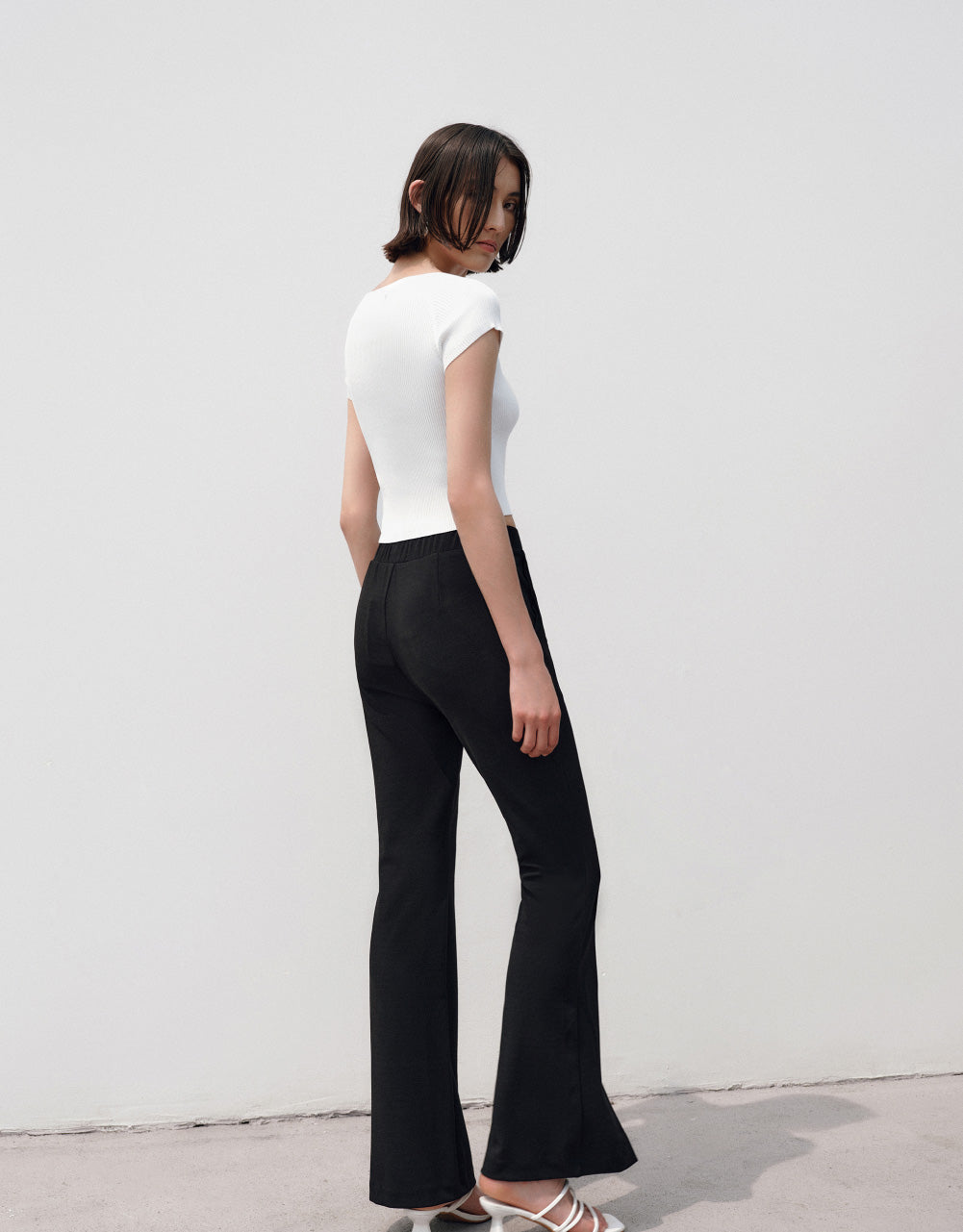 Square-cut Collar Knitted T-Shirt