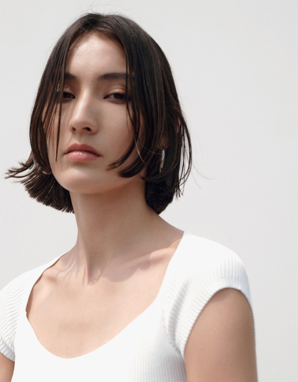 Square-cut Collar Knitted T-Shirt