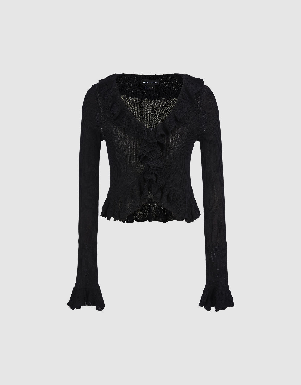 Frill Trim V-Neck Knitted Cardigan