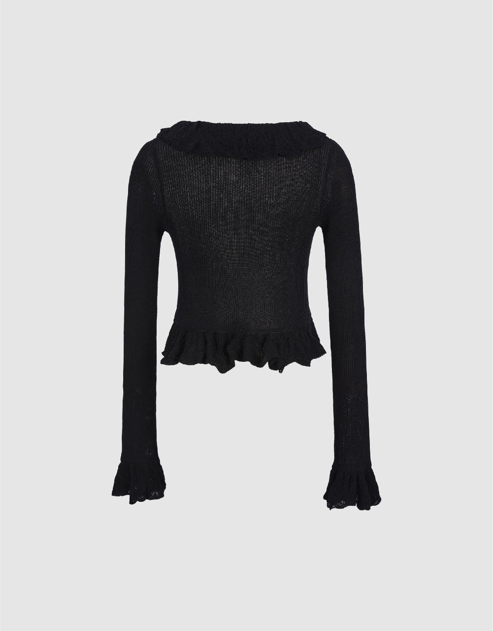 Frill Trim V-Neck Knitted Cardigan