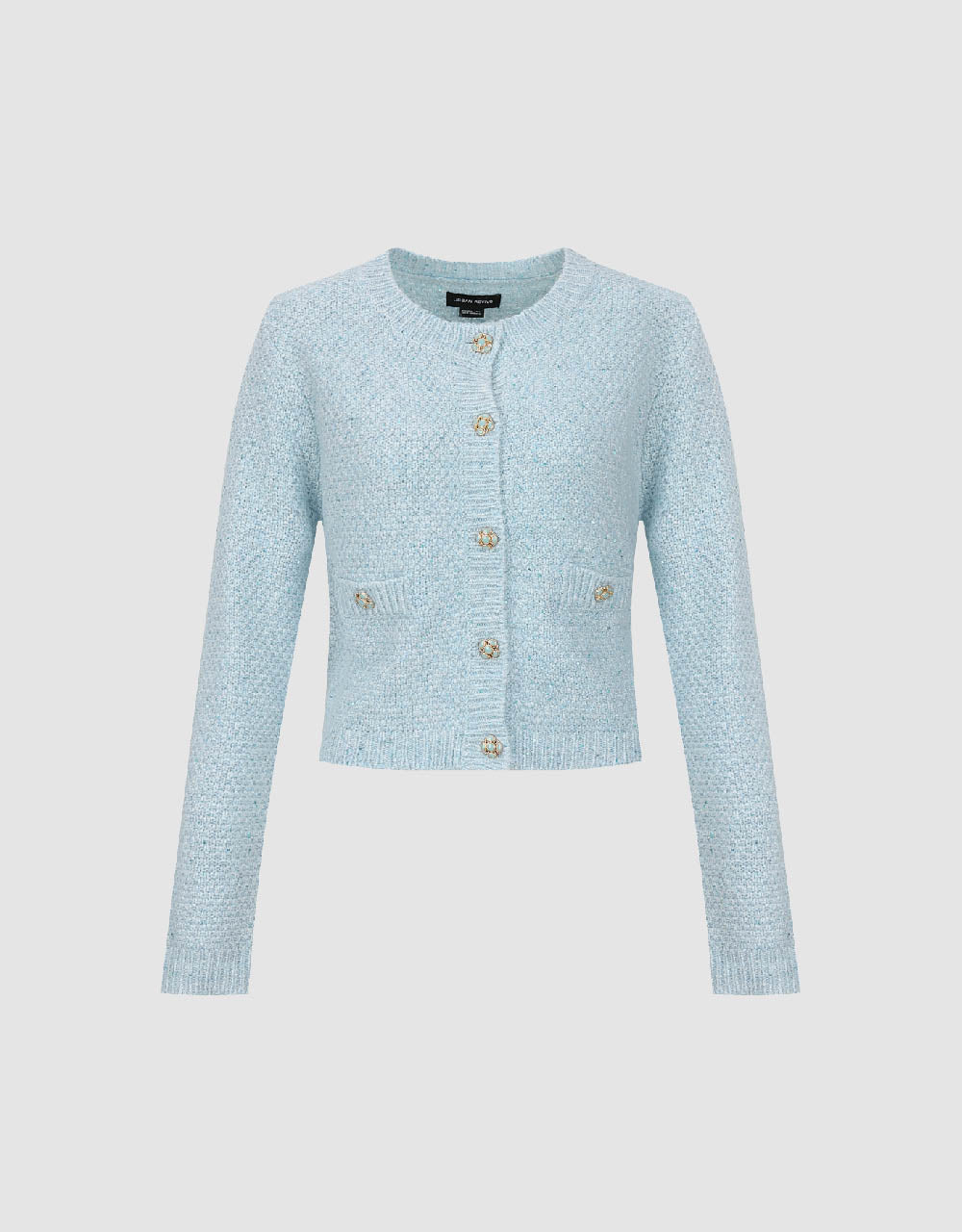 Crew Neck Knitted Cardigan With Fake Pockets
