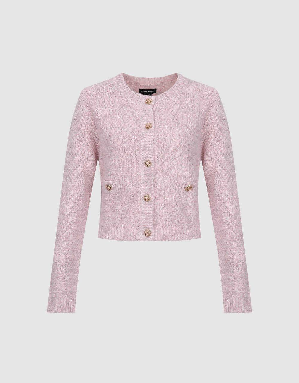Crew Neck Knitted Cardigan With Fake Pockets