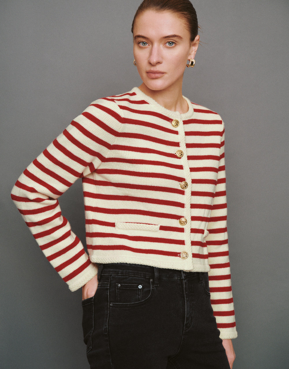Striped Crew Neck Knitted Cardigan
