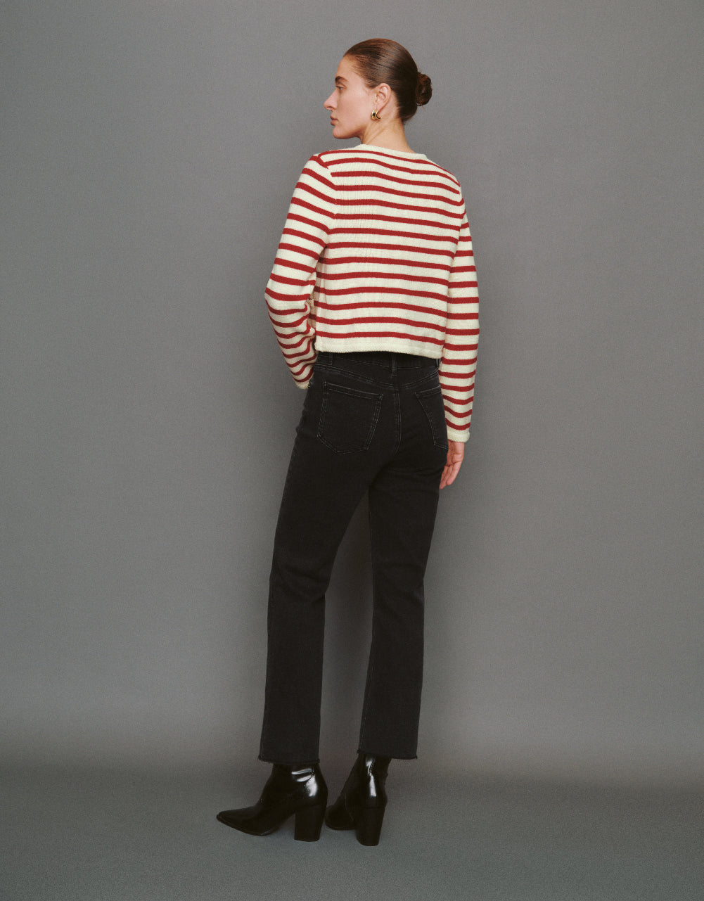 Striped Crew Neck Knitted Cardigan