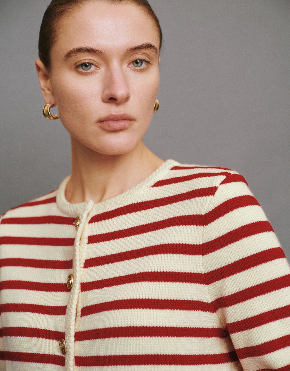 Striped Crew Neck Knitted Cardigan