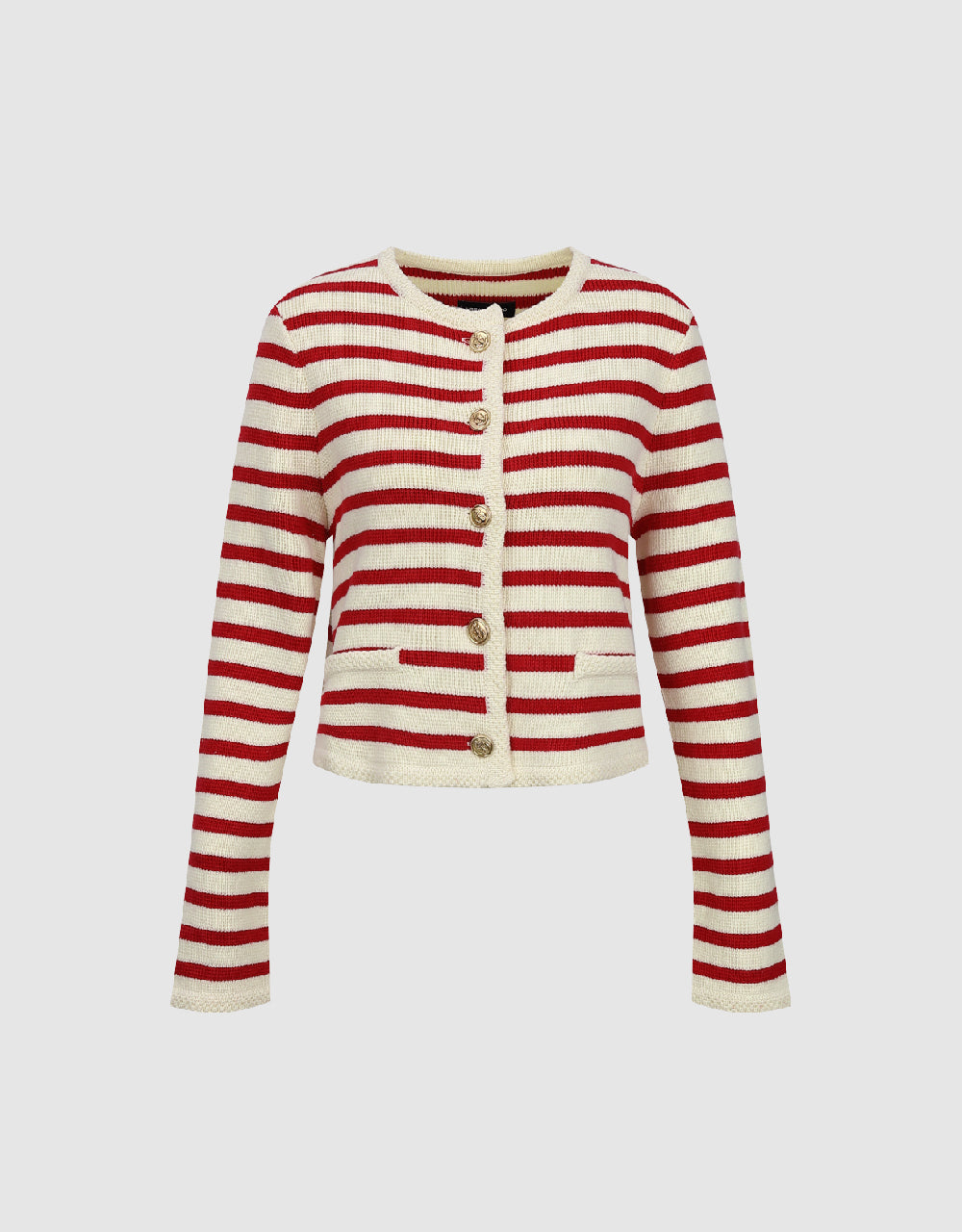 Striped Crew Neck Knitted Cardigan