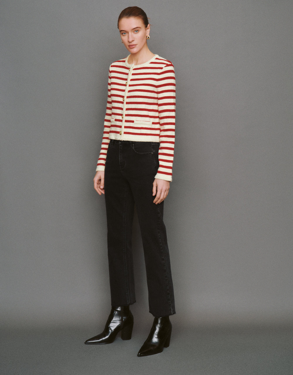 Striped Crew Neck Knitted Cardigan