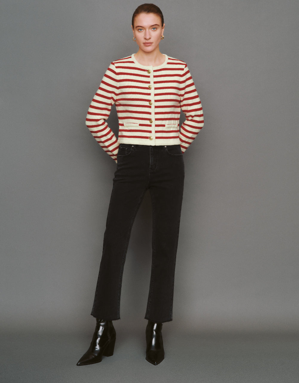 Striped Crew Neck Knitted Cardigan