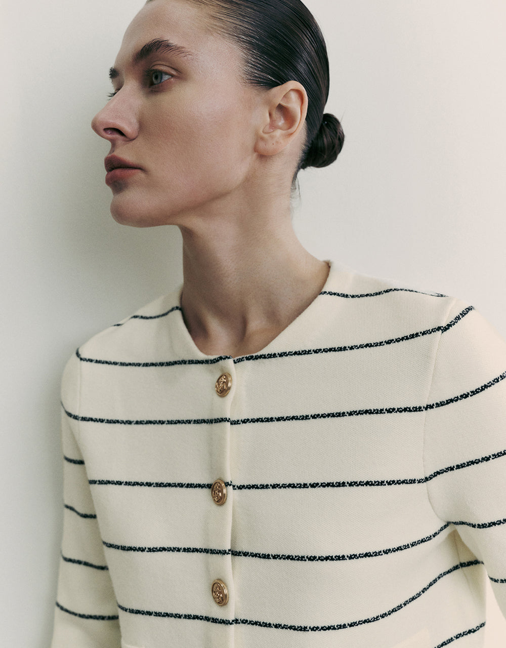 Striped Crew Neck Knitted Cardigan