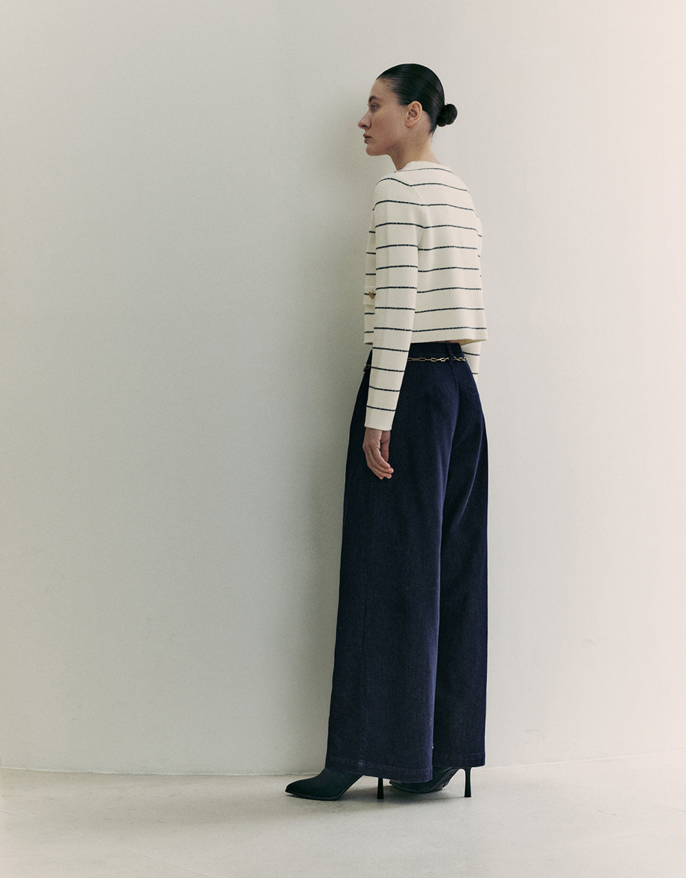 Striped Crew Neck Knitted Cardigan