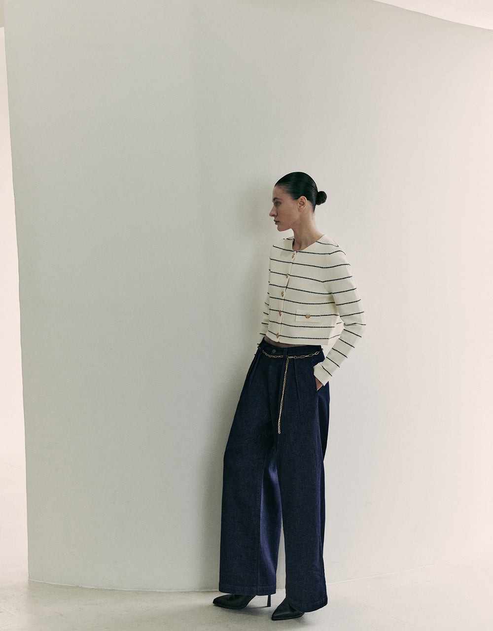 Striped Crew Neck Knitted Cardigan