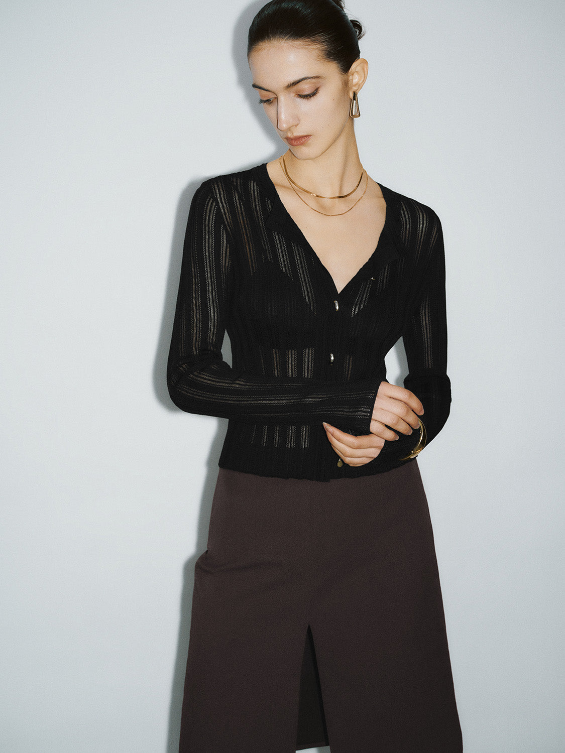 Crew Neck Skinny Knitted Cardigan