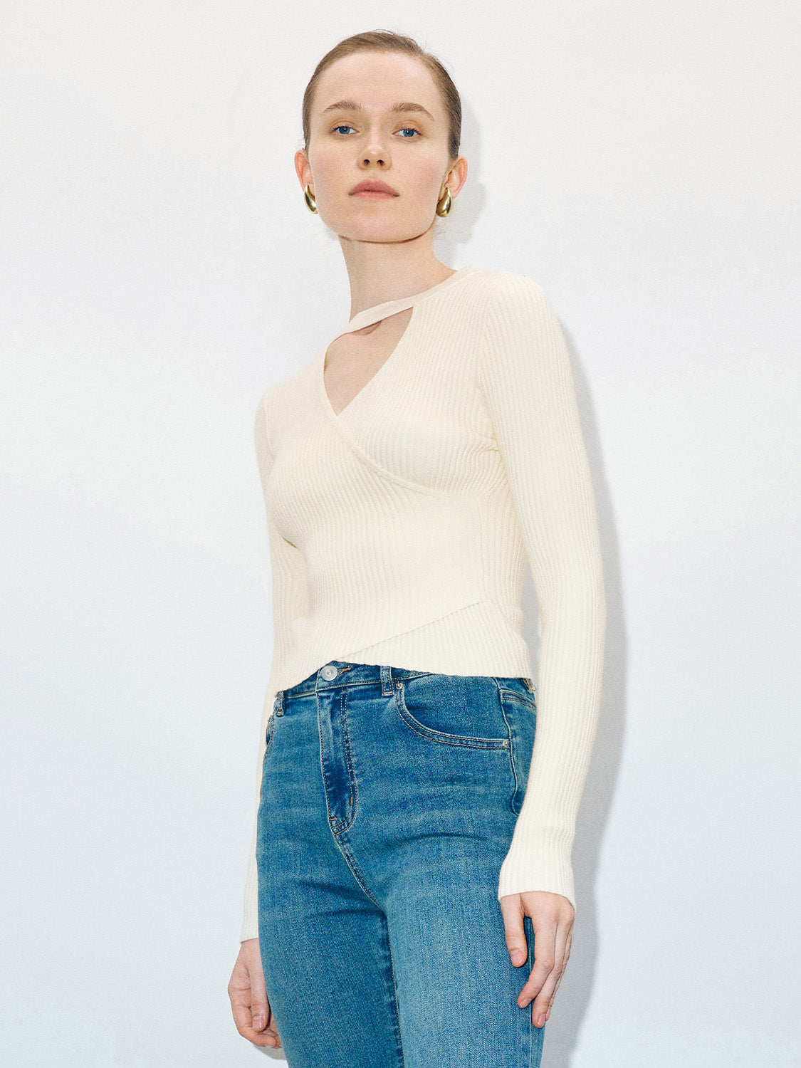 Keyhole Neck Skinny Knitted T-Shirt