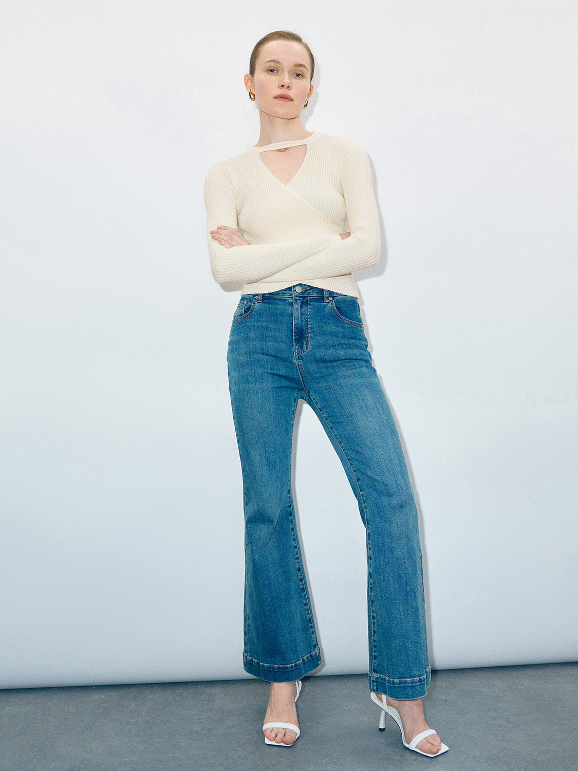 Keyhole Neck Skinny Knitted T-Shirt