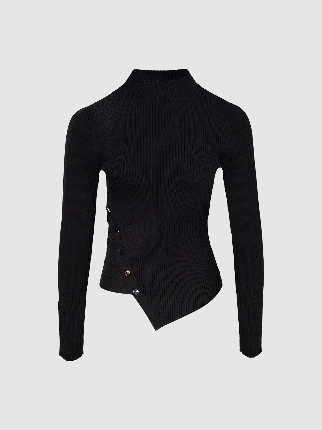 Mock Neck Skinny Knitted T-Shirt