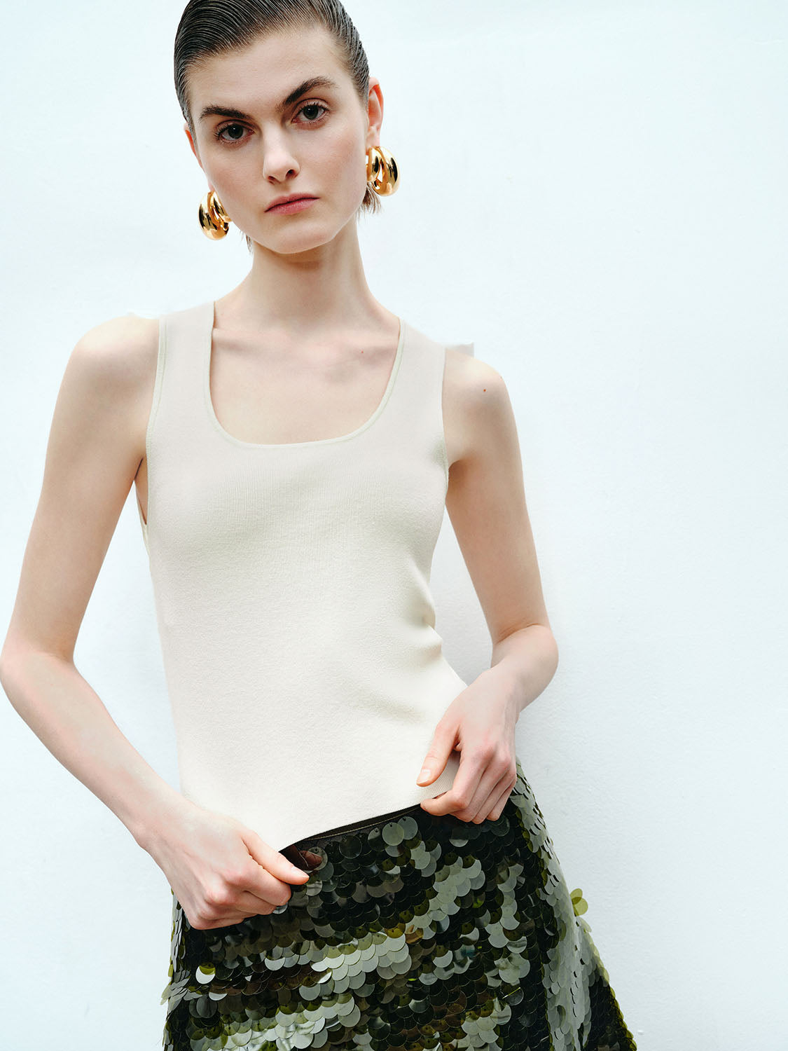 Knitted Square Collar Tops