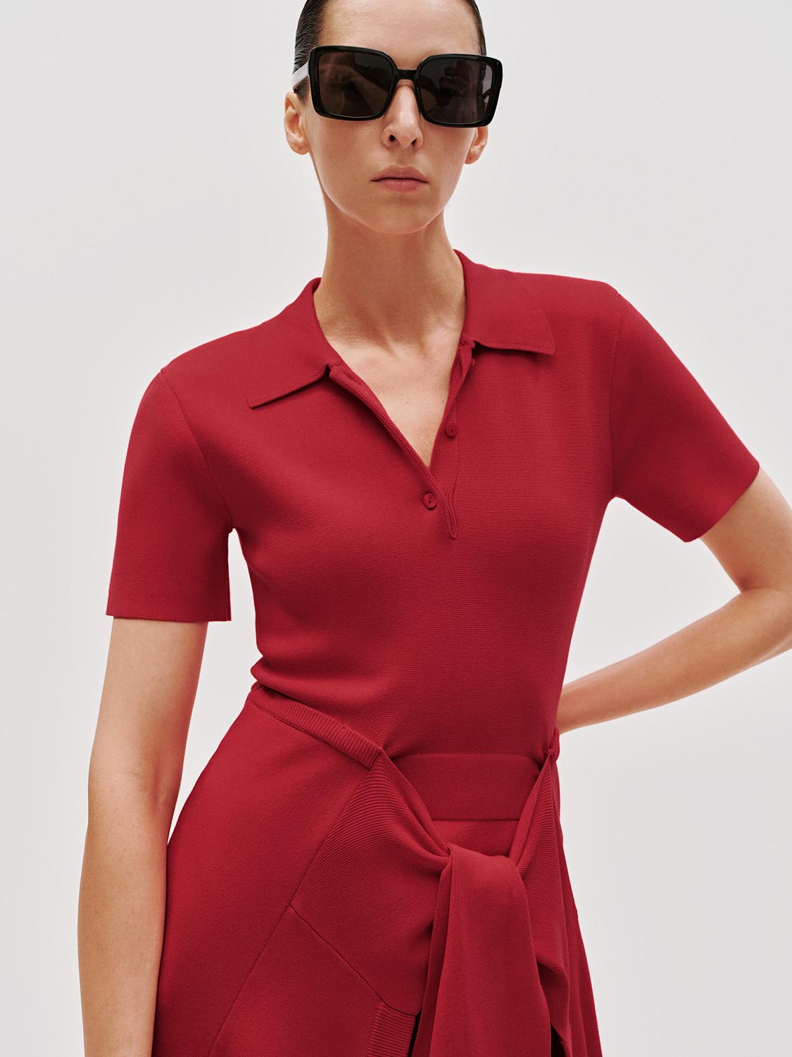 Knot-Front Knitted Polo Midi Dresses