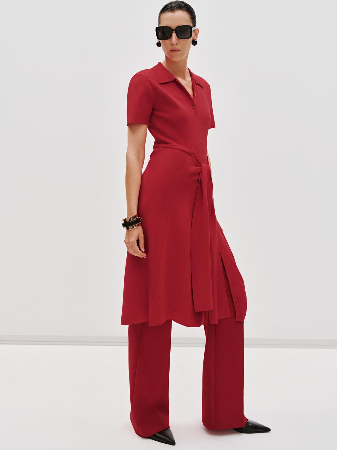 Knot-Front Knitted Polo Midi Dresses