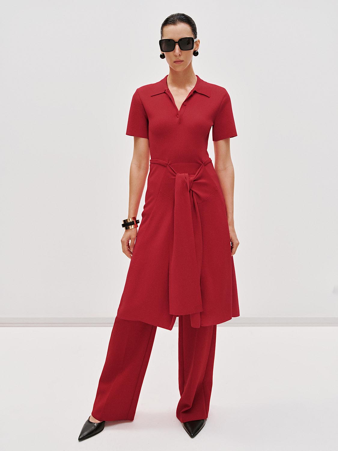 Knot-Front Knitted Polo Midi Dresses