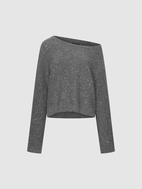 One Shoulder Long Sleeve Knitted T-Shirts