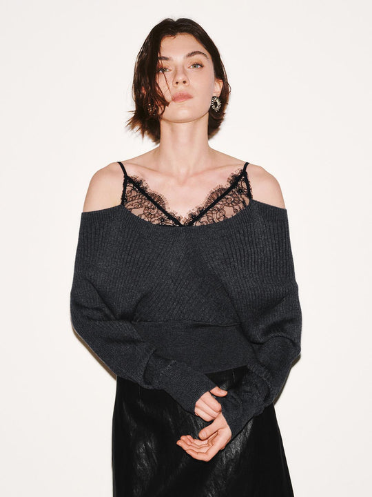 2 In 1 Laced Strappy Long Sleeve Knitted T-Shirts