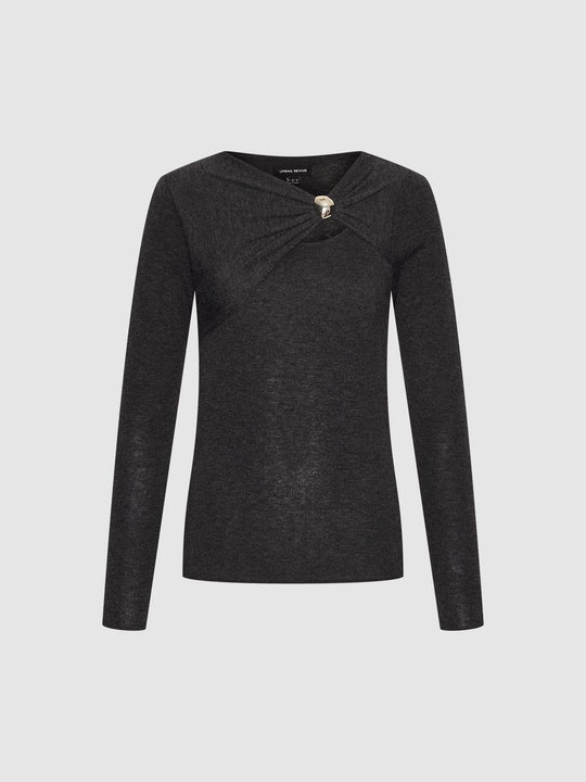 Asymmetric Knot Front Skinny Fit Long Sleeve Knitted T-Shirts