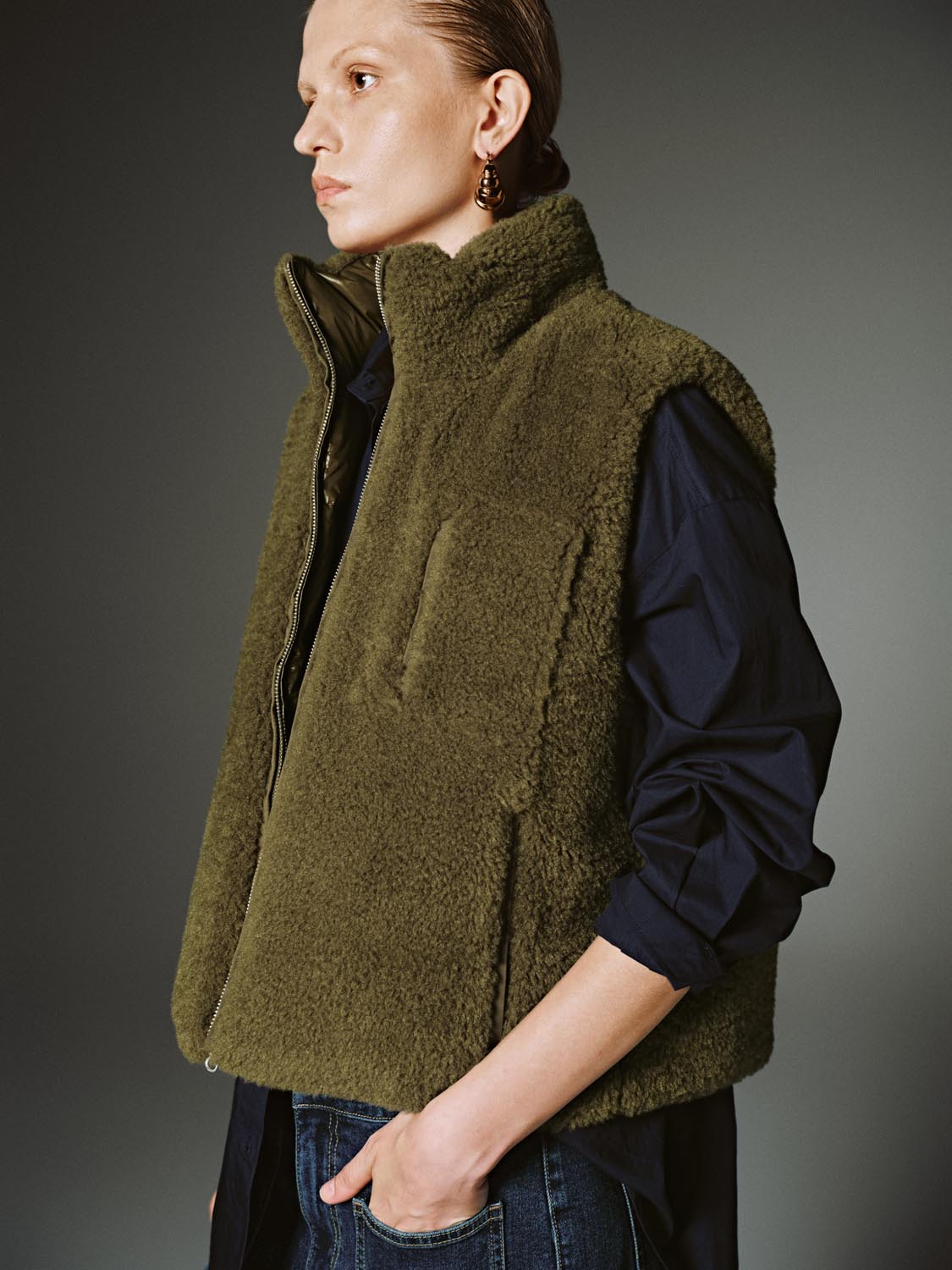 Stand Collar Sherpa Fleece Vest