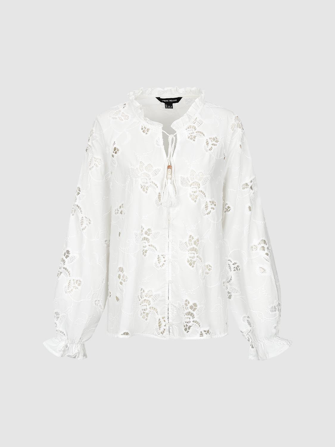 Ruffle Hem Broderie Overhead Shirt