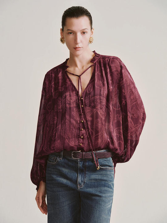 Printed Button Front Blouse Shirts