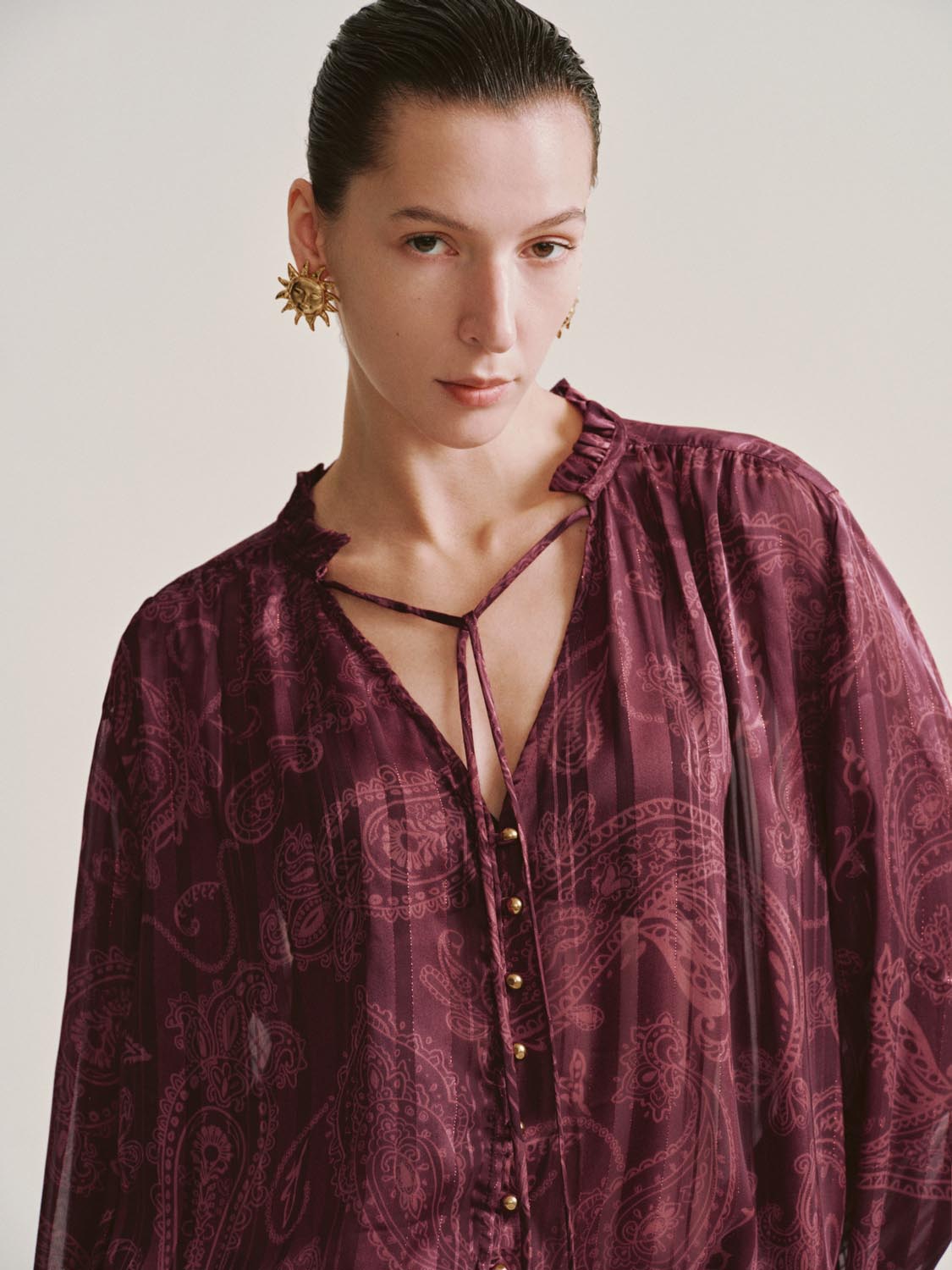 Printed Button Front Blouse Shirts