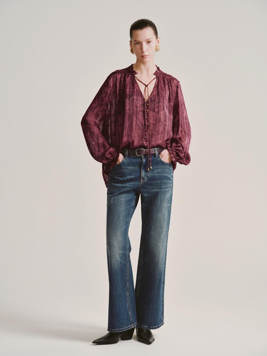 Printed Button Front Blouse Shirts