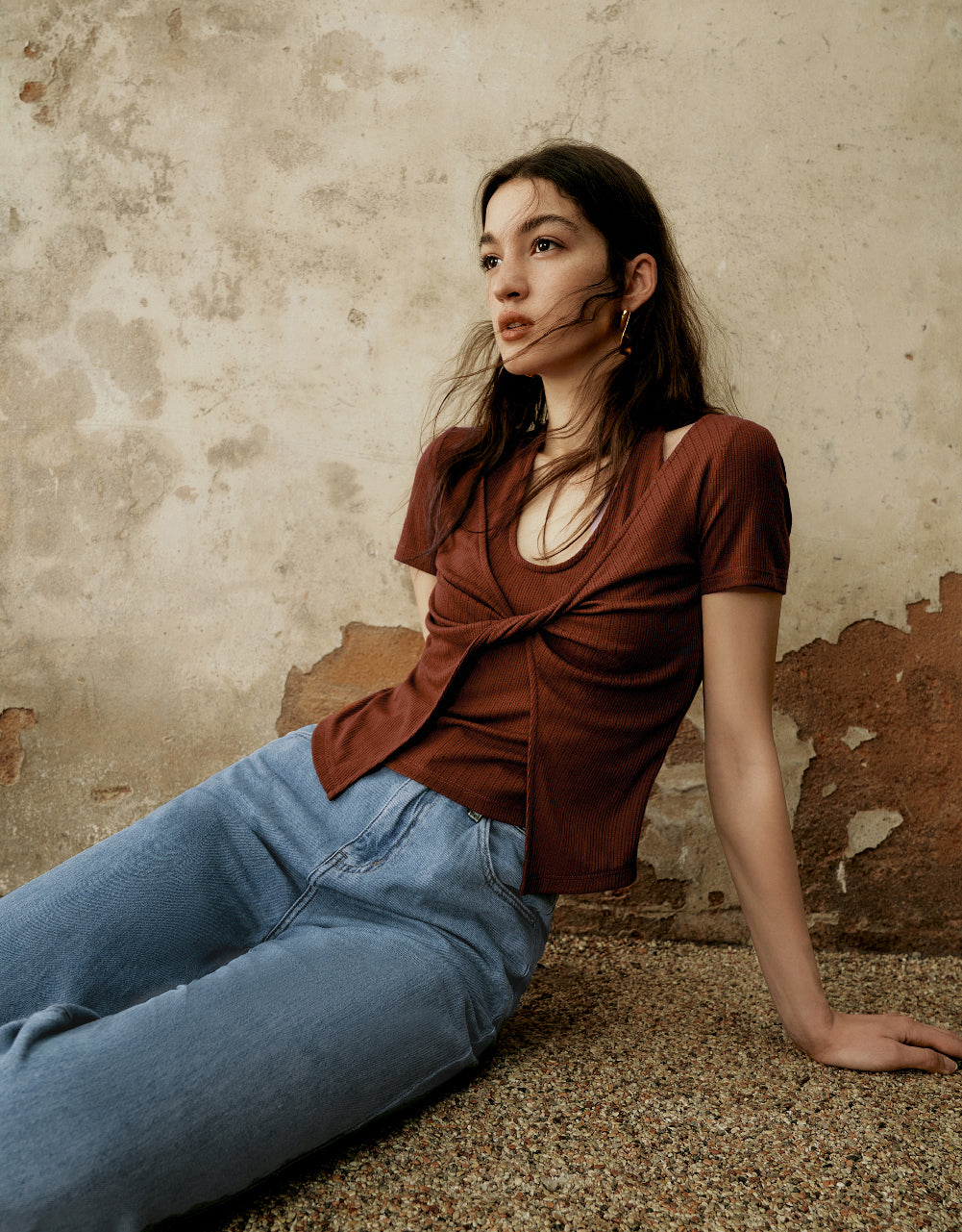 Twist Front Knitted T-Shirt