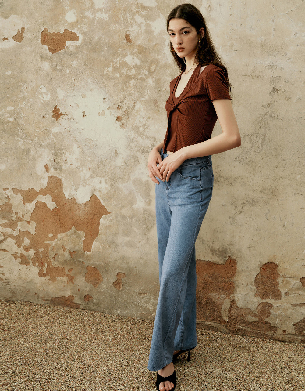 Twist Front Knitted T-Shirt