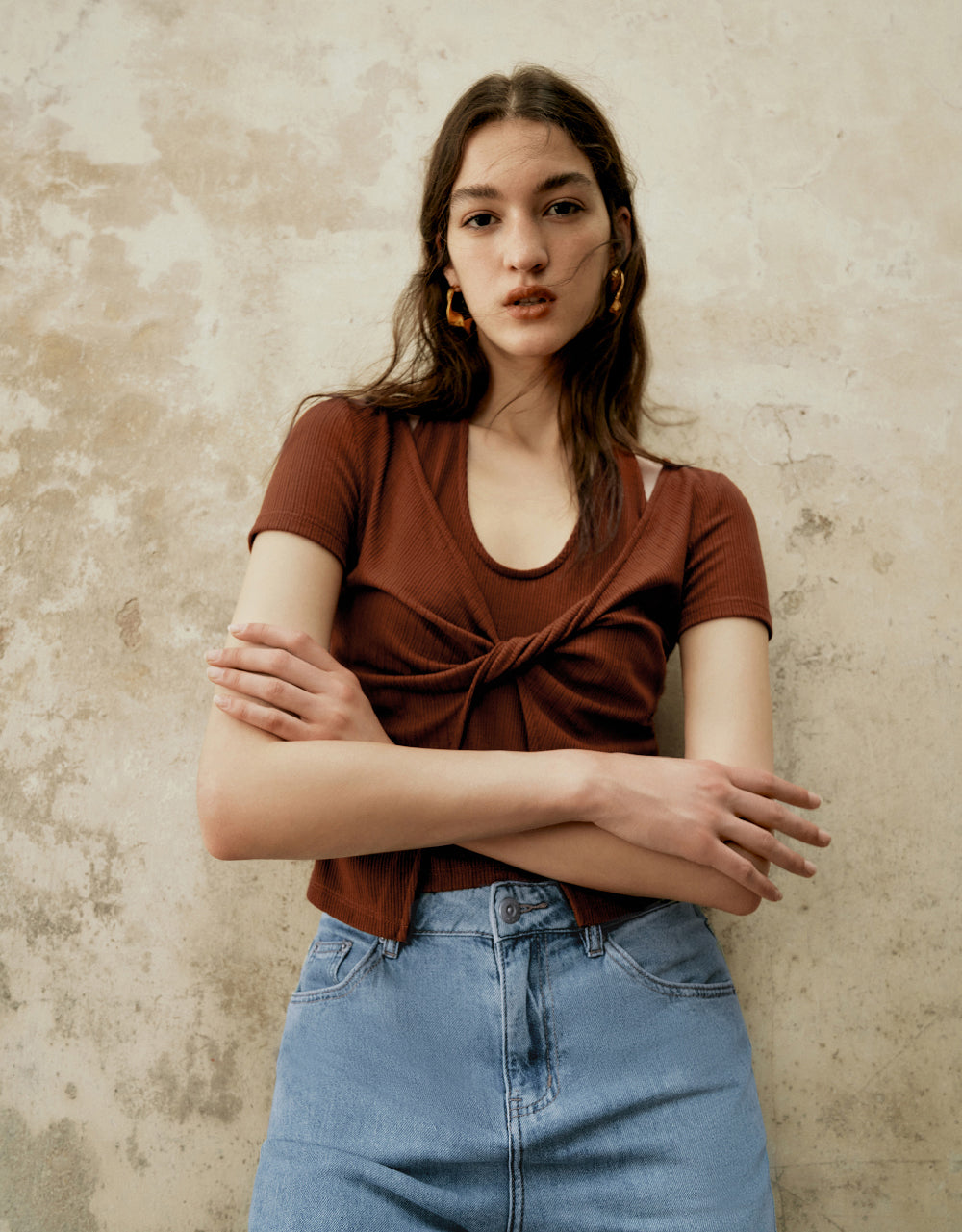 Twist Front Knitted T-Shirt