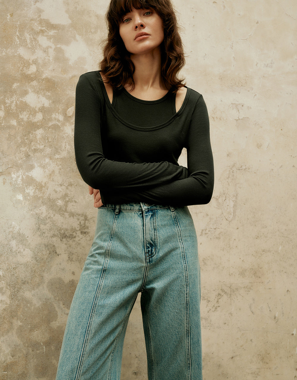 2 In 1 Knitted Skinny T-Shirt