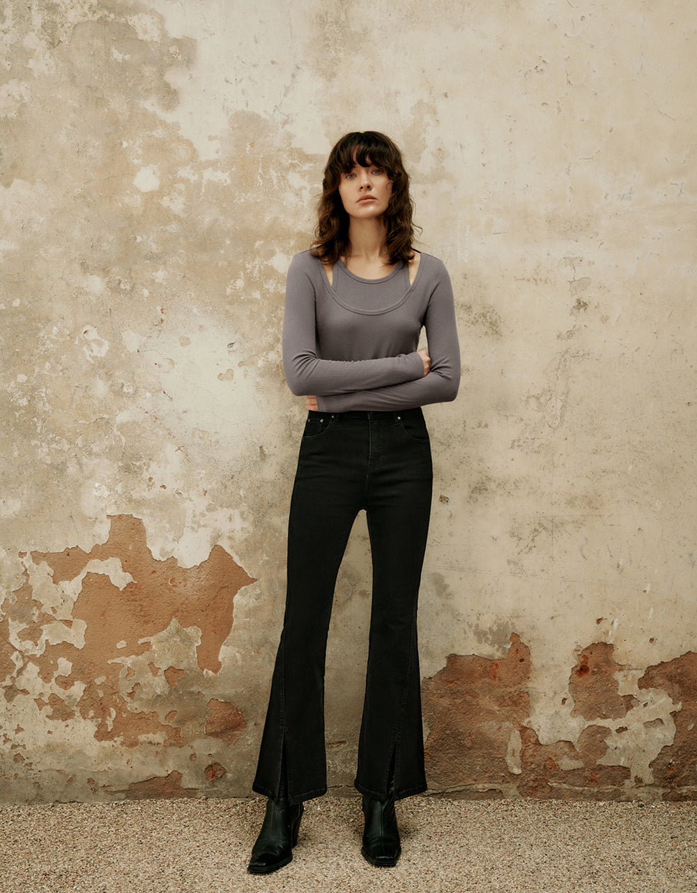 2 In 1 Knitted Skinny T-Shirt