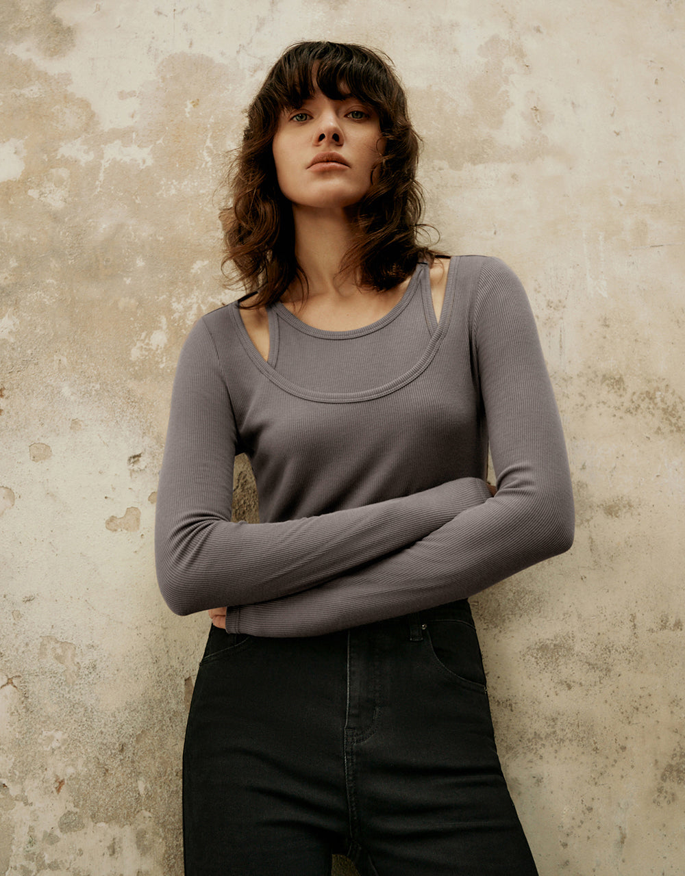 2 In 1 Knitted Skinny T-Shirt