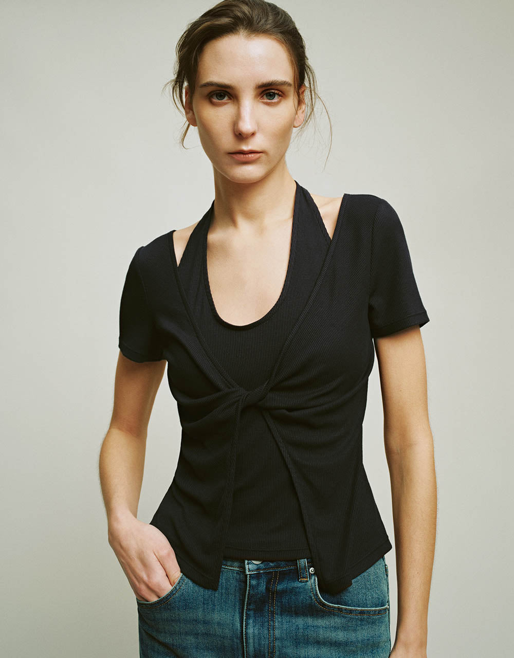 2 In 1 Crew Neck Skinny T-Shirt